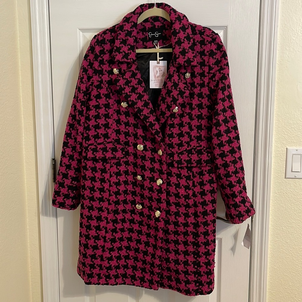 NWT Jessica Simpson XL fuchsia & black houndstooth jacket